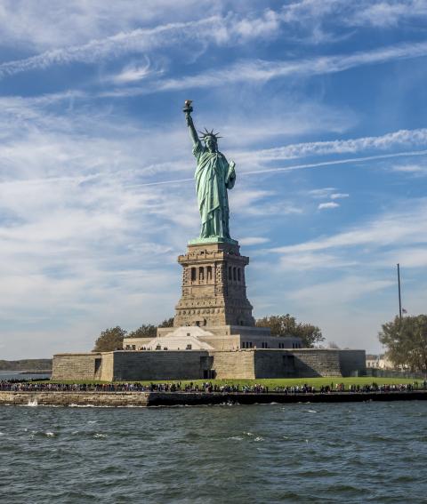 Statue of Liberty sculpture on Liberty Island in New York Harbor in New York City, iStock.com/johnandersonphoto
